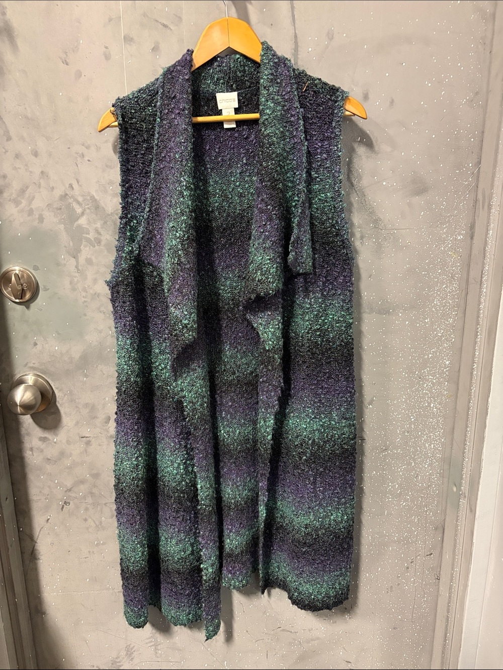 Chico's Sleeveless Open-Front Striped Knit Vest in Green and Purple